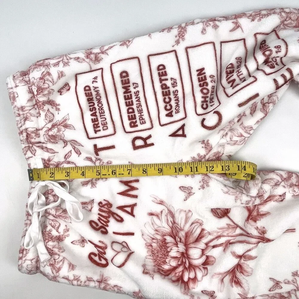 Personalized Red White Fleece Womens M Bible Verses PJ Pants TRACIE Christian